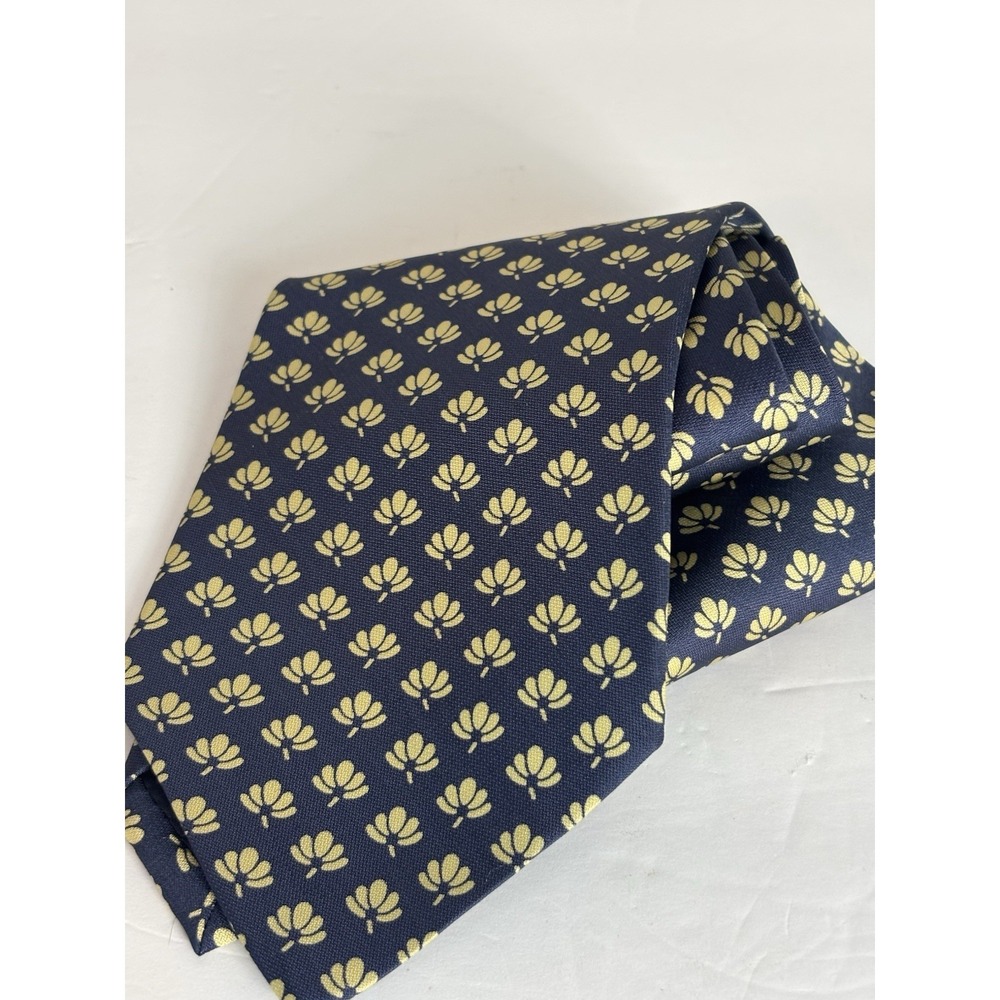 GIORGIO ARMANI Made in Italy Silk Rayon Blend Tie Blue Gold Floral